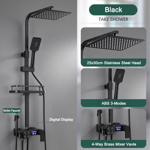 Image of Thermostatic Digital Display Rain Shower Faucet Bidet Faucet Spout Faucet Bathroom Faucet Set