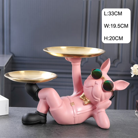 Image of Resin Decor BullDog Statue Butler with Tray for Storage