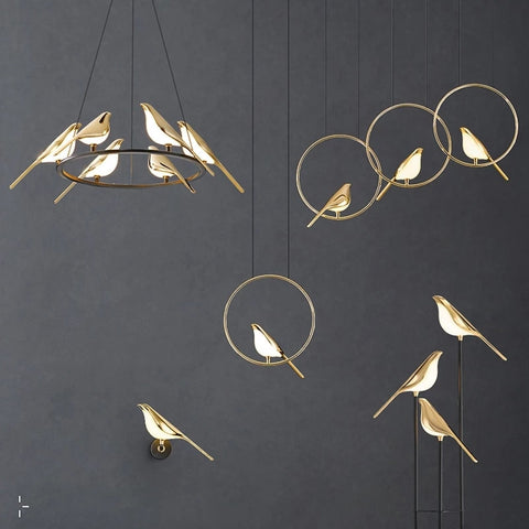 Image of NEW Gold Magpie Bird Ceiling Chandelier