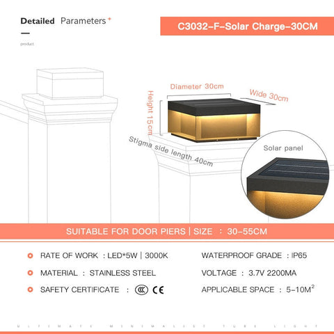 Image of Solar LED Garden Light Outdoor Column Head Light Waterproof Street Light Fence Cap