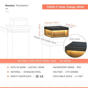 Solar LED Garden Light Outdoor Column Head Light Waterproof Street Light Fence Cap