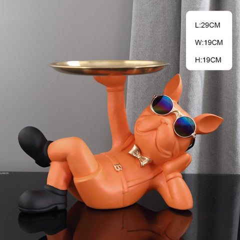 Image of Resin Decor BullDog Statue Butler with Tray for Storage