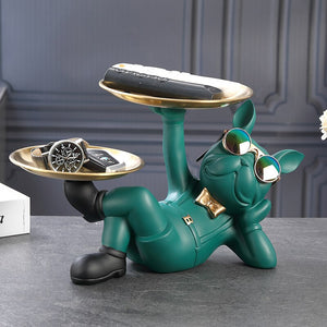 Resin Decor BullDog Statue Butler with Tray for Storage