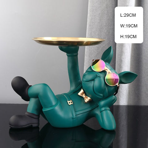 Image of Resin Decor BullDog Statue Butler with Tray for Storage