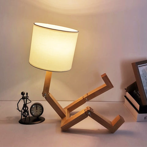 Image of Robot Shape Wooden Table Lamp
