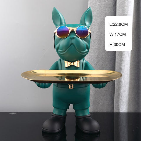 Image of Resin Decor BullDog Statue Butler with Tray for Storage