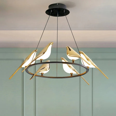Image of NEW Gold Magpie Bird Ceiling Chandelier