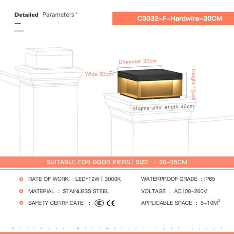 Image of Solar LED Garden Light Outdoor Column Head Light Waterproof Street Light Fence Cap