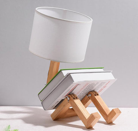 Image of Robot Shape Wooden Table Lamp