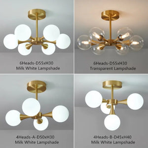 Modern Copper Glass Ball Ceiling Pendant Flush Mount Lamp