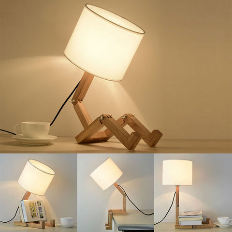Image of Robot Shape Wooden Table Lamp