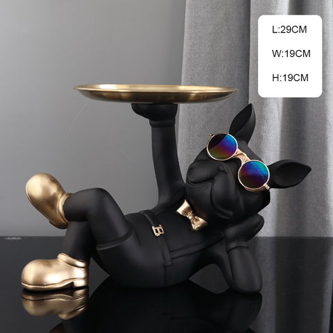 Image of Resin Decor BullDog Statue Butler with Tray for Storage