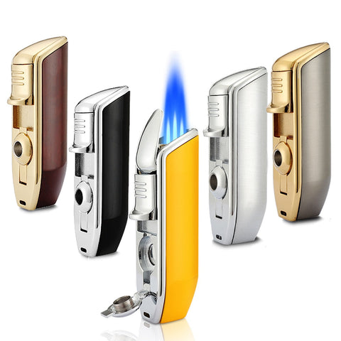 Image of Metal Windproof Pocket Cigar Lighter 3 Jet Blue Flame