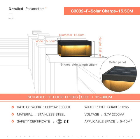 Image of Solar LED Garden Light Outdoor Column Head Light Waterproof Street Light Fence Cap