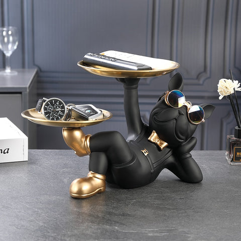 Image of Resin Decor BullDog Statue Butler with Tray for Storage