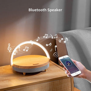 Multifunction Wooden Table Lamp Wireless Charger Bluetooth Speaker