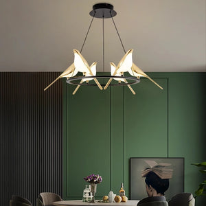 NEW Gold Magpie Bird Ceiling Chandelier