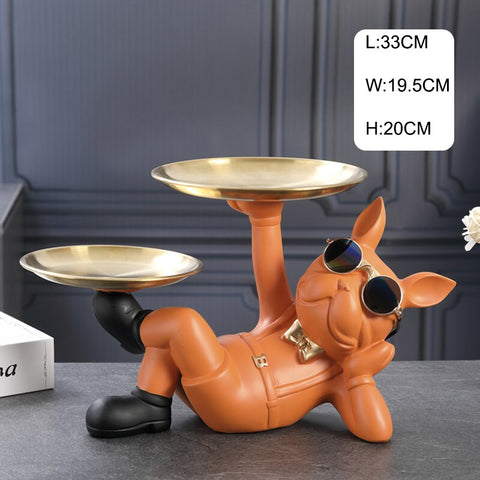 Image of Resin Decor BullDog Statue Butler with Tray for Storage