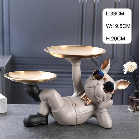 Image of Resin Decor BullDog Statue Butler with Tray for Storage