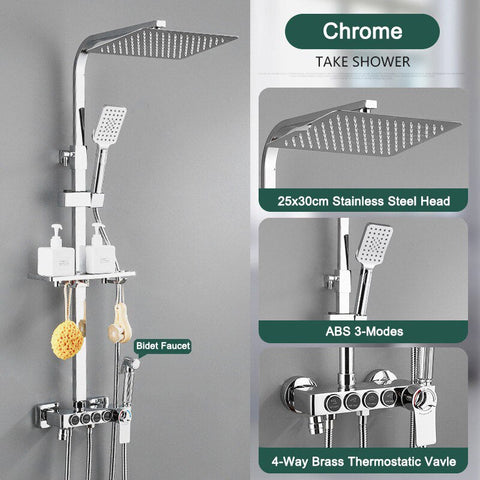 Image of Thermostatic Digital Display Rain Shower Faucet Bidet Faucet Spout Faucet Bathroom Faucet Set