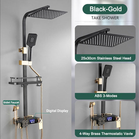 Image of Thermostatic Digital Display Rain Shower Faucet Bidet Faucet Spout Faucet Bathroom Faucet Set