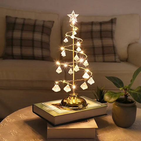 Image of Gold Silver LED String Christmas Tree Table Lamp