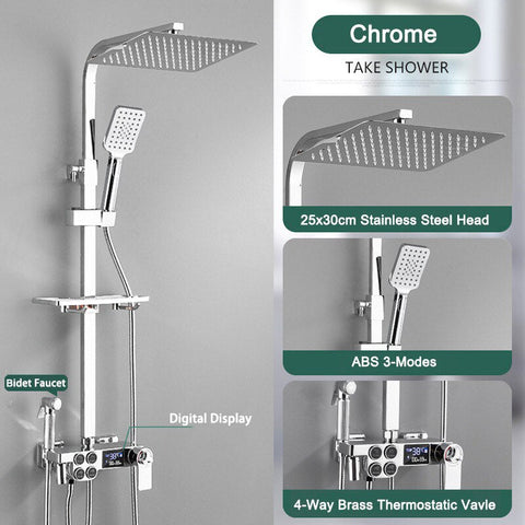 Image of Thermostatic Digital Display Rain Shower Faucet Bidet Faucet Spout Faucet Bathroom Faucet Set