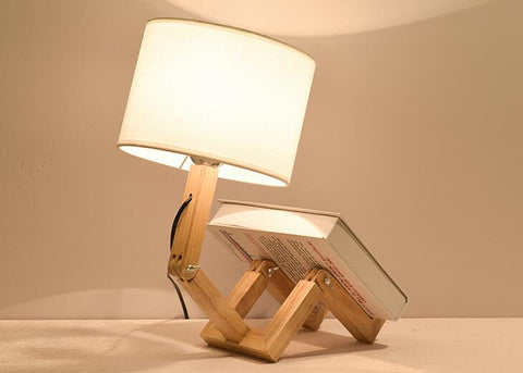 Image of Robot Shape Wooden Table Lamp
