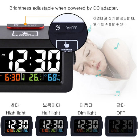 Image of Digital Alarm Clock with Thermometer Hygrometer Humidity Temperature Phone Charger