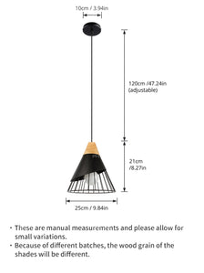 Wooden Base Iron Cage Hanging Nordic Lamp