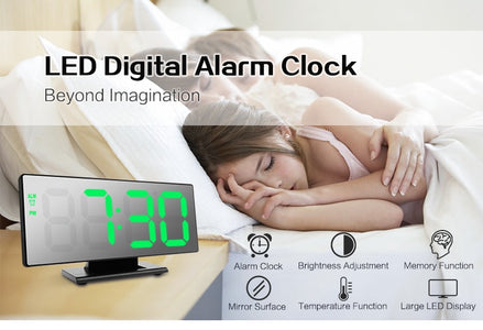 LED Mirror Digital Alarm Clock Electronic Watch Multifunction