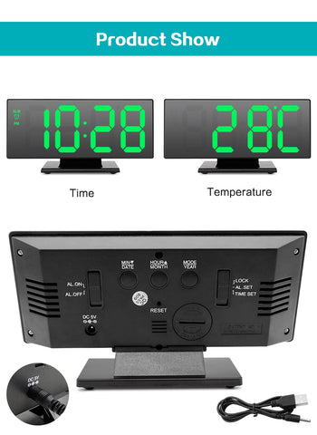 Image of LED Mirror Digital Alarm Clock Electronic Watch Multifunction
