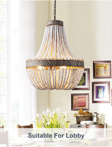 Image of Metis - Vintage Wooden Beaded Round Chandelier