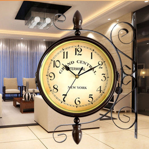 Image of New European Style Vintage Clock Innovative Fashionable Double Sided Wall Clock