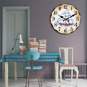 Antique Clocks Silent World Map Sailboat Design Clock