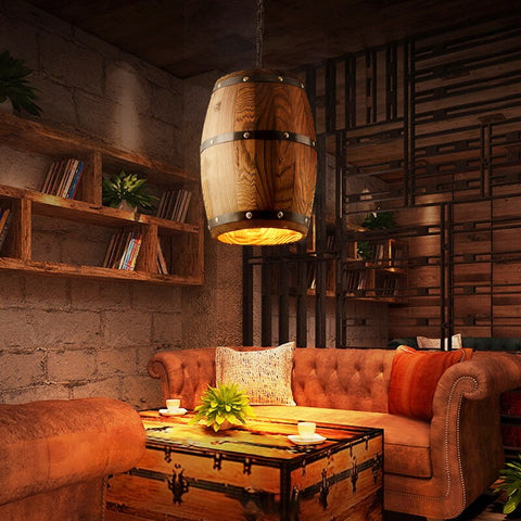 Image of Erato - Hanging Wooden Wine Barrel Light