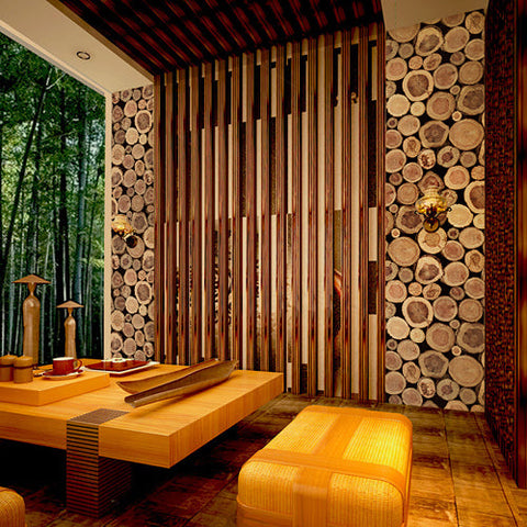 Image of 3D Wooden Log Texture Wallpaper