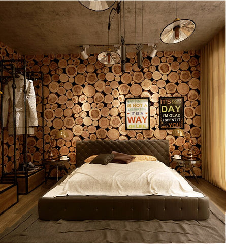 Image of 3D Wooden Log Texture Wallpaper