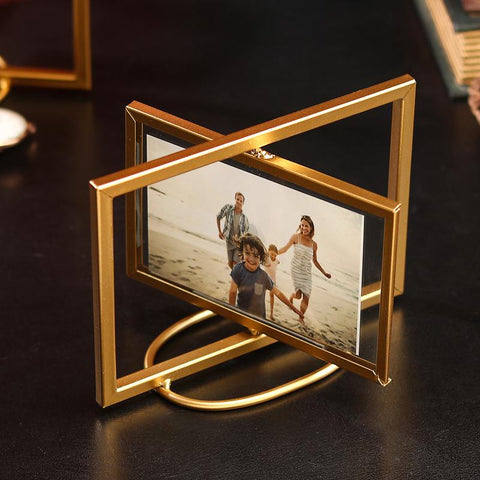 Image of Geometric Metal and Glass Photo Frame