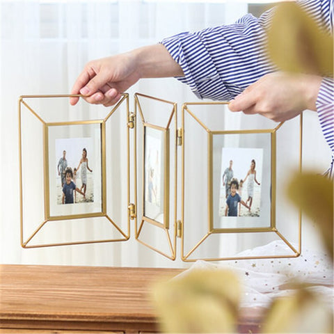 Image of Geometric Metal and Glass Photo Frame