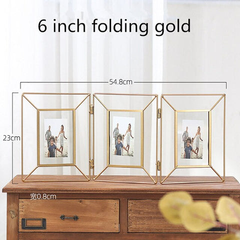 Image of Geometric Metal and Glass Photo Frame