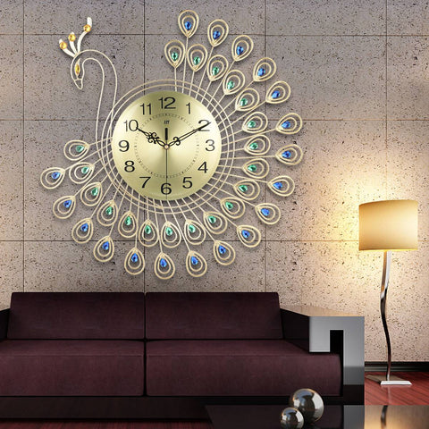 Image of 3D Gold Diamond Peacock Wall Clock