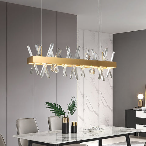 Image of Modern Rectangle Crystal Chandelier for Living and Dining Room