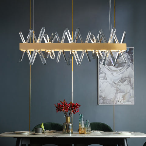 Image of Modern Rectangle Crystal Chandelier for Living and Dining Room