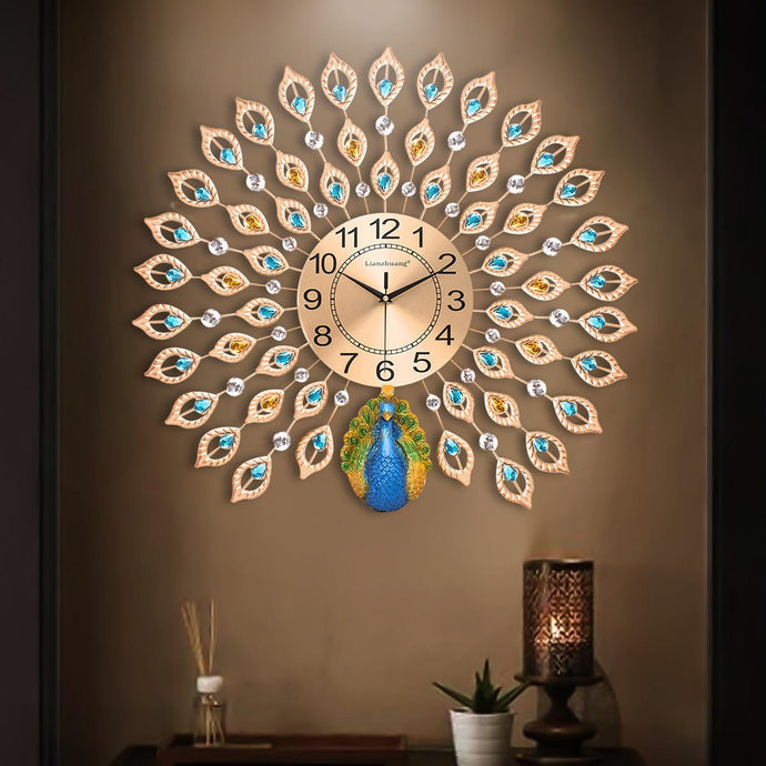 3D Large Wall Clock Peacock Pattern