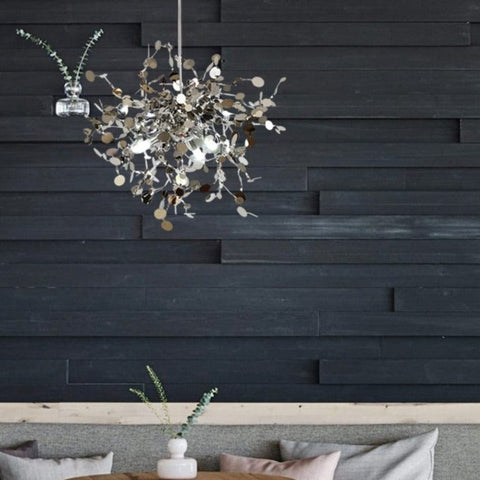 Image of Modern Stainless Steel Chrome Leaf LED Chandelier