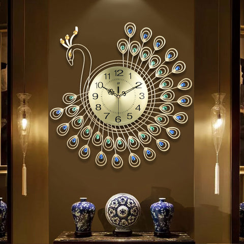 Image of 3D Gold Diamond Peacock Wall Clock