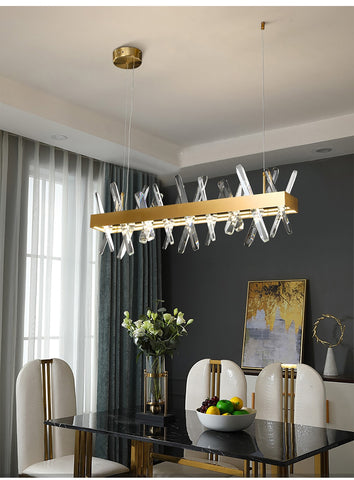Image of Modern Rectangle Crystal Chandelier for Living and Dining Room