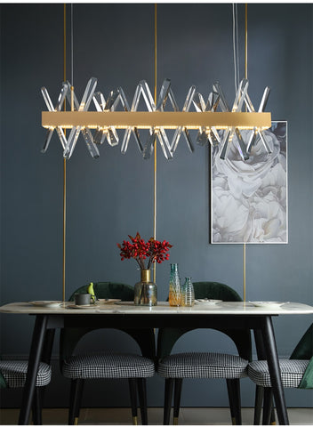 Image of Modern Rectangle Crystal Chandelier for Living and Dining Room
