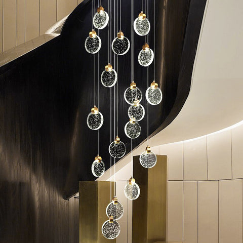 Image of Modern Luxury Golden Round Crystal LED Chandelier Staircase Chandelier
